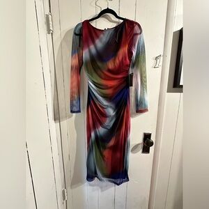 Vince Camuto NWT Multicolor Sheer Long Sleeve Dress size 4